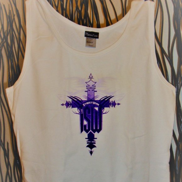 Illegal Street Wear white sleeveless tee with purple logo - Picture 1 of 4